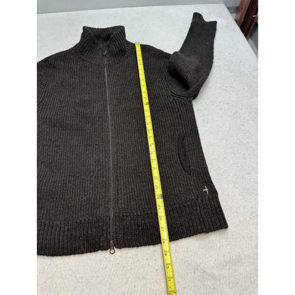 Relwen Sweater Mens XL Brown Wool Nylon Full Zip Mock Neck Knit Thumbholes